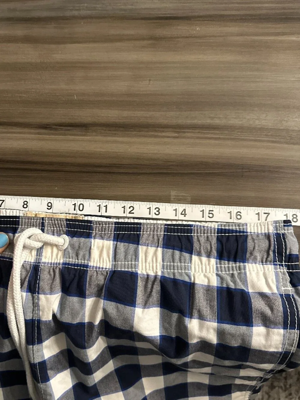 Hollister Men’s Swim Trunks Shorts Suit Plaid Blue White Drawstring Size XL